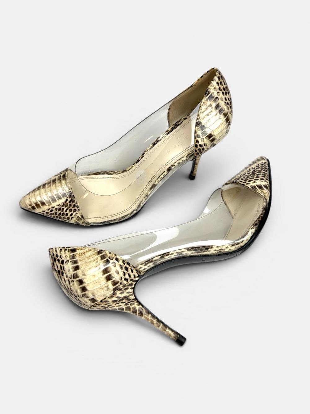 Sandro D’Orsay Stiletto Heels Clear PVC Snake Print Leather Pumps  EUR 39 US 9